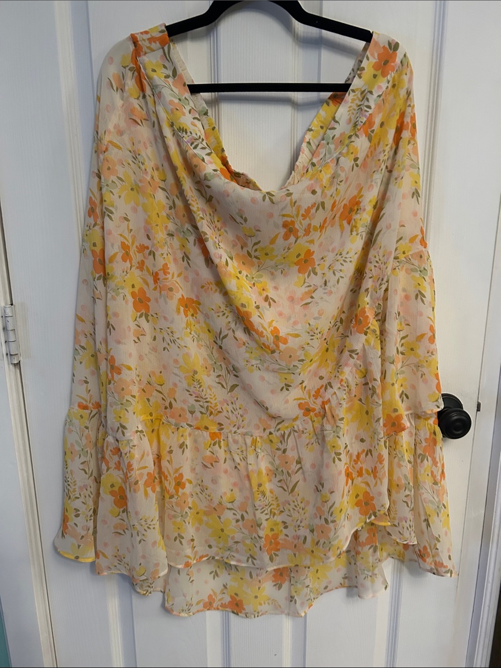Lauren Conrad NWT Floral Asymmetrical Ruffle skirt in Cream with Yellow & Orange